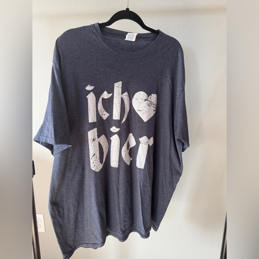 Bluish Graphic T-Shirt with White Print (I Love Beer)